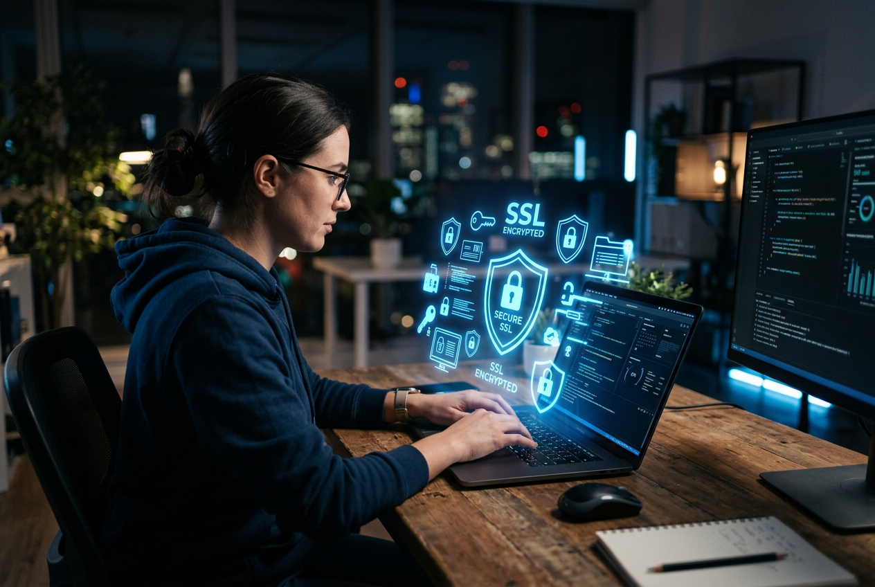 A conceptual image of digital encryption and data protection.