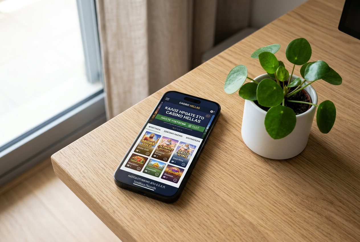 Review of top Paysafecard casinos in Greece on a smartphone screen.